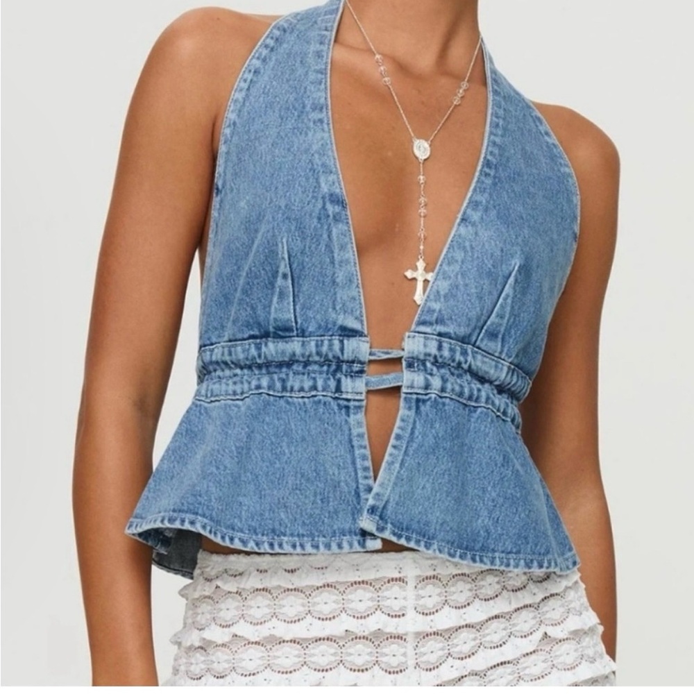 Y2K Style Denim Halter Crop Top
